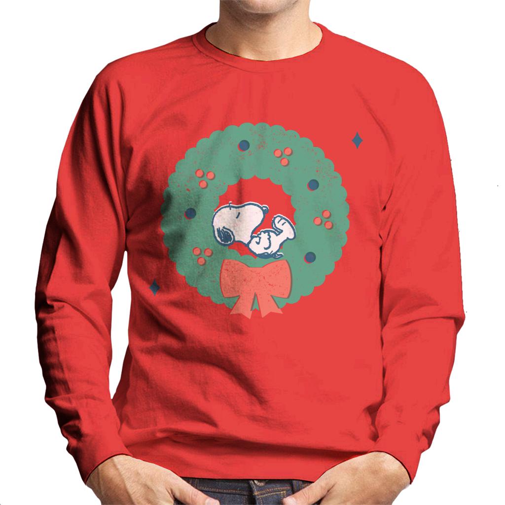 Peanuts Snoopy Holly Wreath Nap Men's Sweatshirt-ALL + EVERY