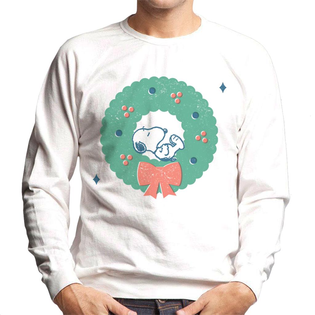 Peanuts Snoopy Holly Wreath Nap Men's Sweatshirt-ALL + EVERY