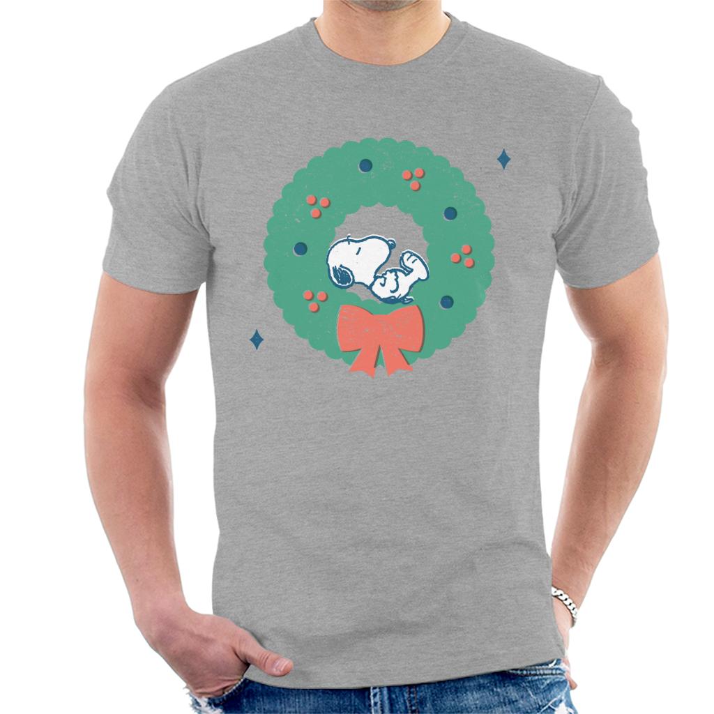 Peanuts Snoopy Holly Wreath Nap Men's T-Shirt-ALL + EVERY