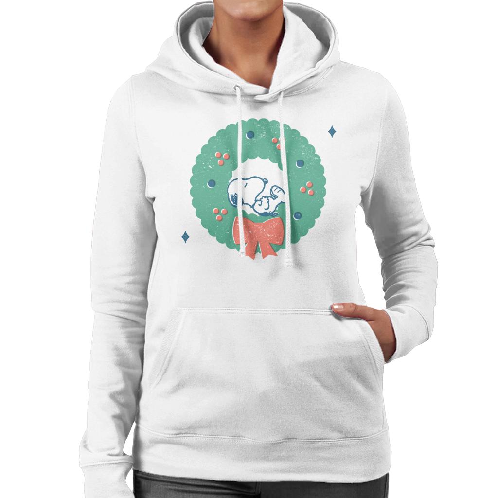Peanuts Snoopy Holly Wreath Nap Women's Hooded Sweatshirt-ALL + EVERY