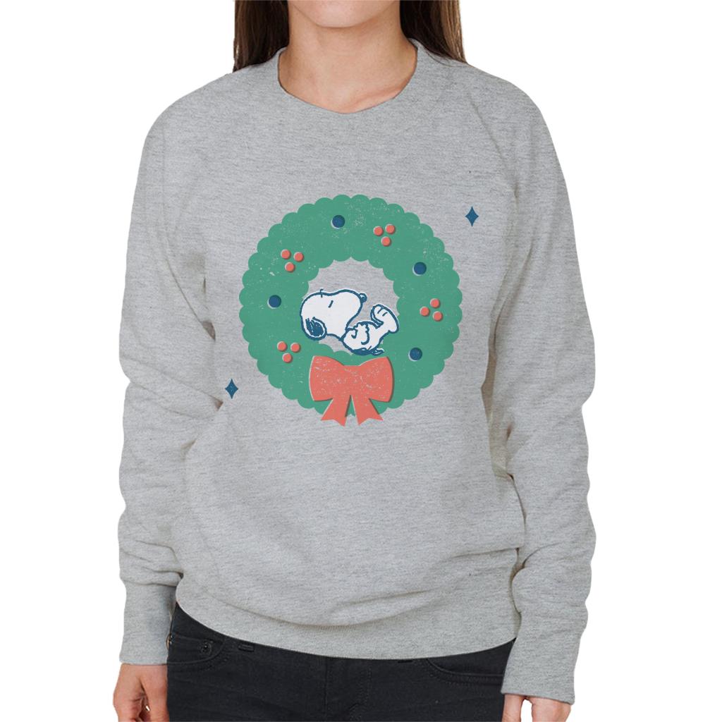 Peanuts Snoopy Holly Wreath Nap Women's Sweatshirt-ALL + EVERY