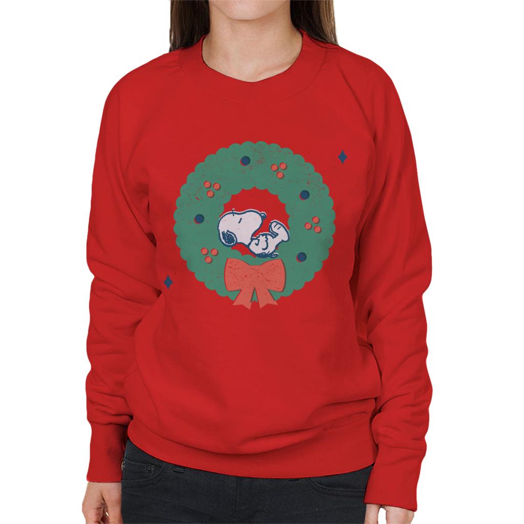 Peanuts Snoopy Holly Wreath Nap Women's Sweatshirt-ALL + EVERY