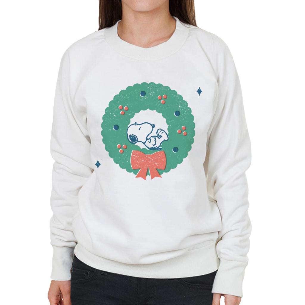 Peanuts Snoopy Holly Wreath Nap Women's Sweatshirt-ALL + EVERY