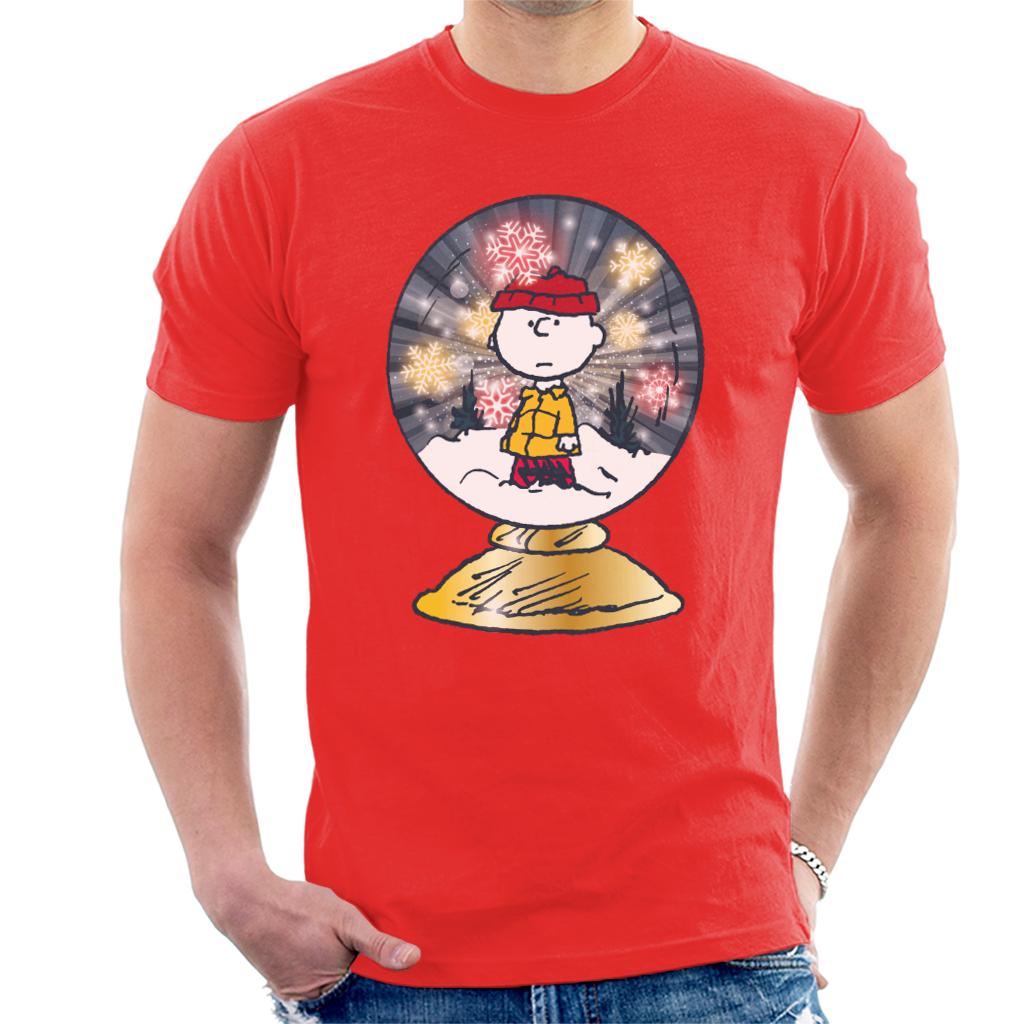 Peanuts Snoopy Charlie Brown In Snow Globe Men's T-Shirt-ALL + EVERY