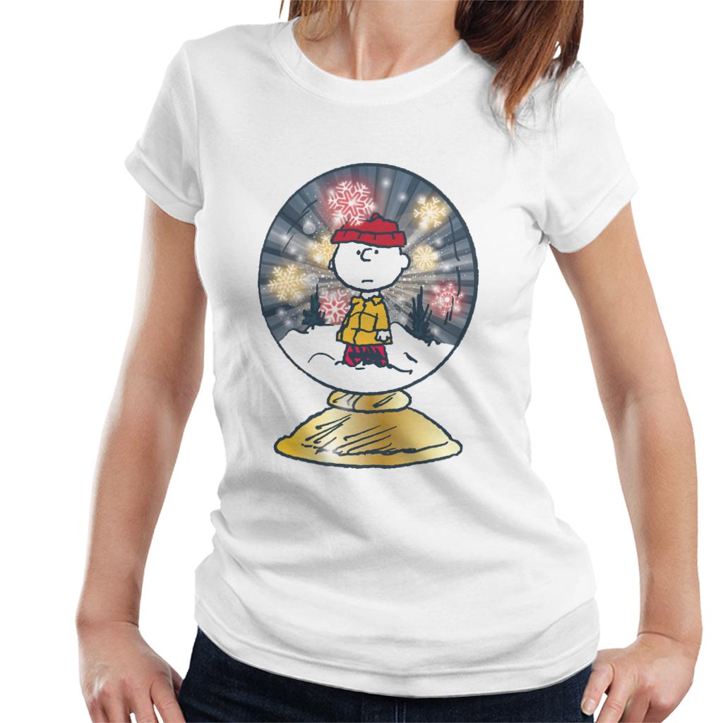 Peanuts Snoopy Charlie Brown In Snow Globe Women's T-Shirt-ALL + EVERY