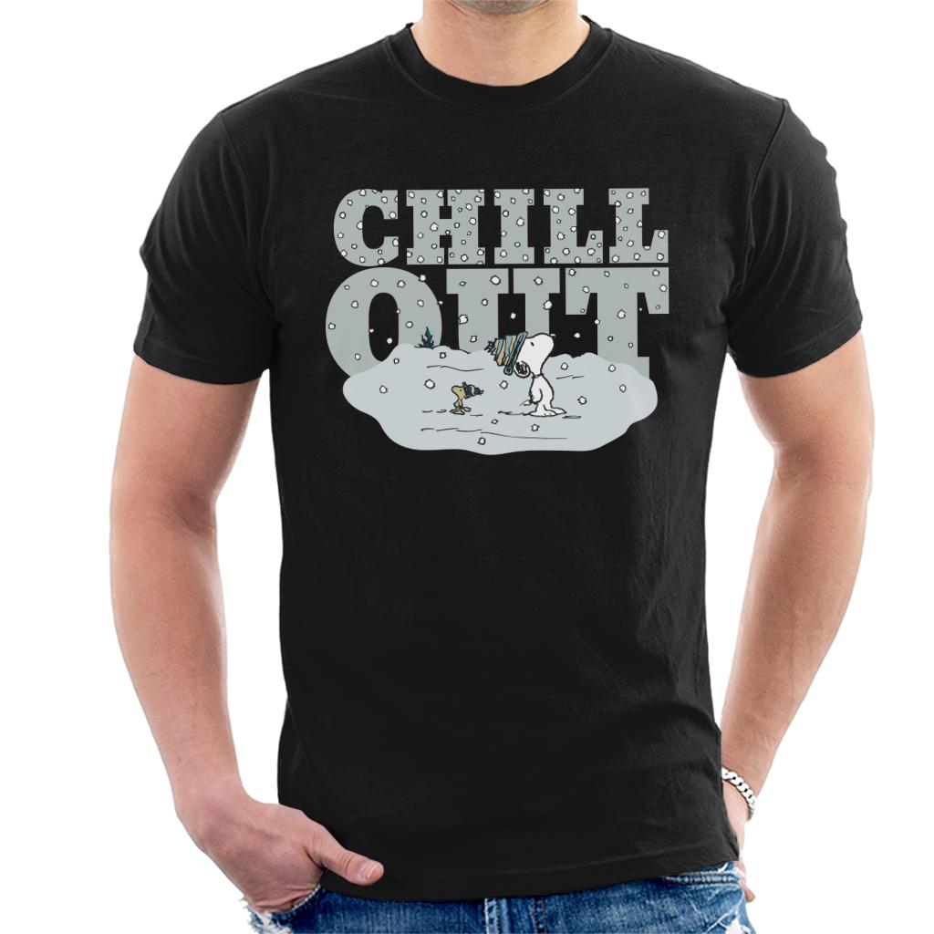 Peanuts-Snoopy-Woodstock-Winter-Chill-Out-Mens-T-Shirt