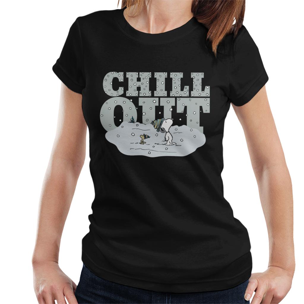 Peanuts-Snoopy-Woodstock-Winter-Chill-Out-Womens-T-Shirt