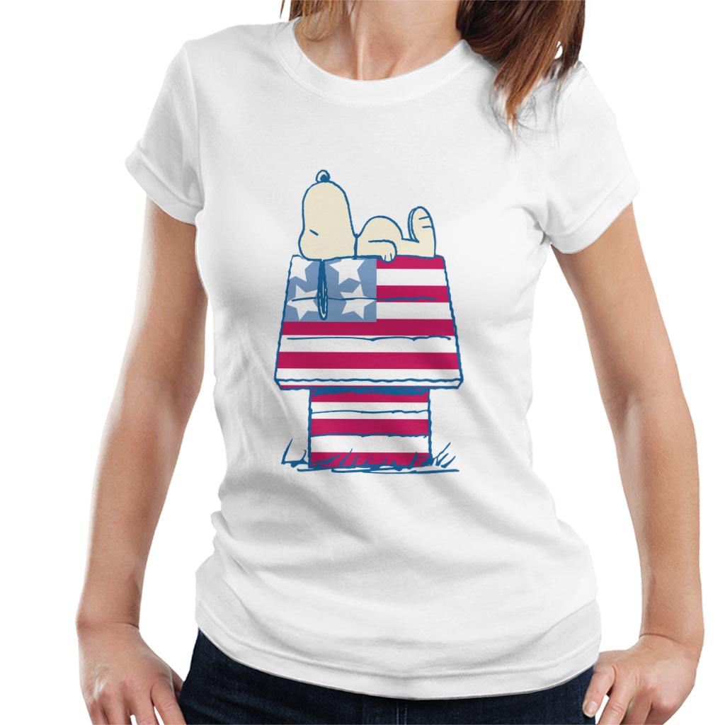 Peanuts Snoopy Patriotic Kennel Women's T-Shirt-ALL + EVERY
