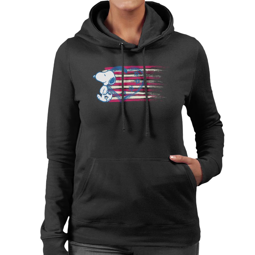 Peanuts Snoopy Patriotic Heart Flag Women's Hooded Sweatshirt-ALL + EVERY