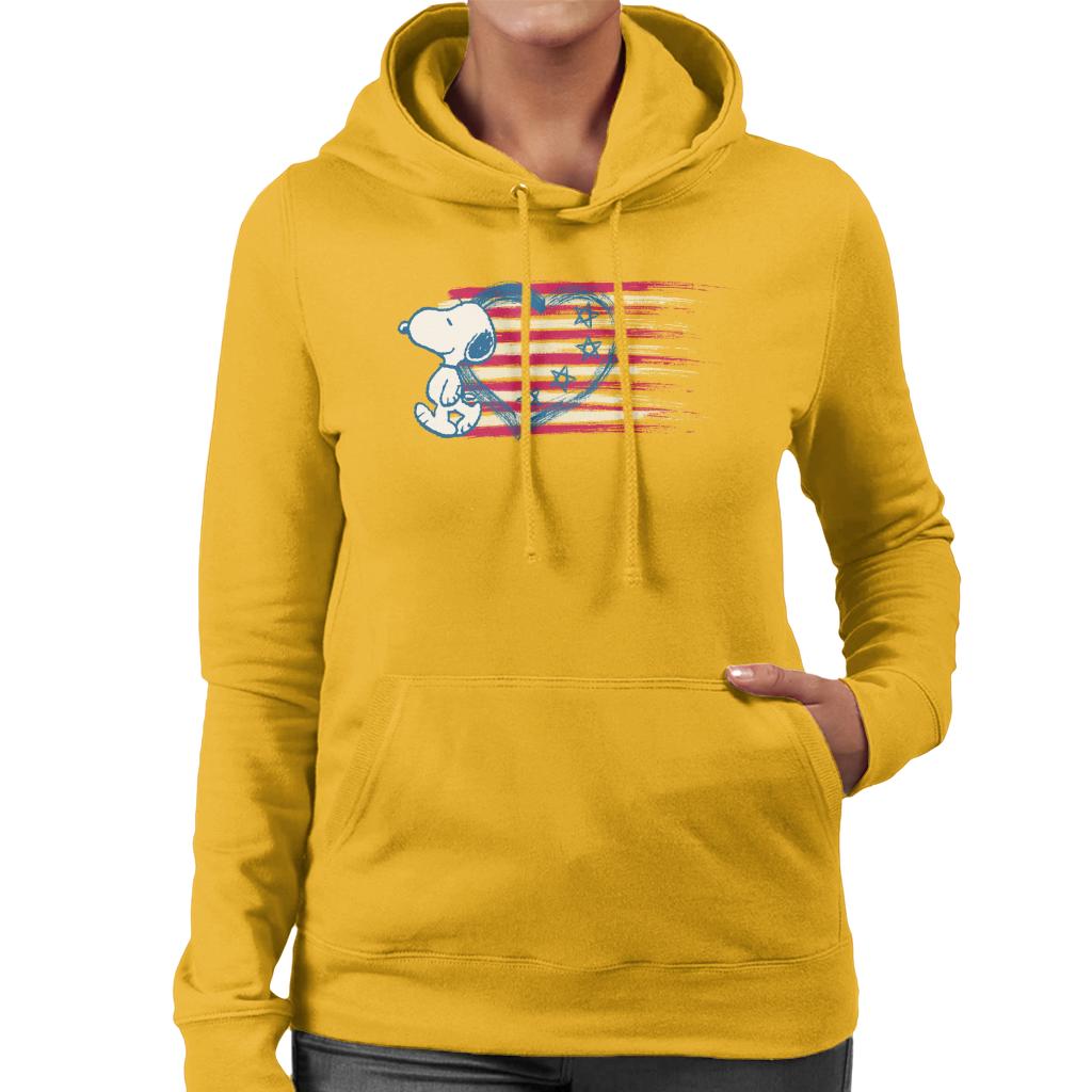 Peanuts Snoopy Patriotic Heart Flag Women's Hooded Sweatshirt-ALL + EVERY