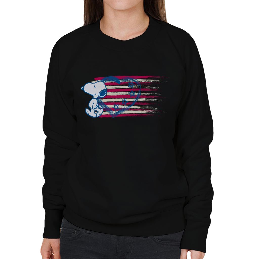 Peanuts Snoopy Patriotic Heart Flag Women's Sweatshirt-ALL + EVERY