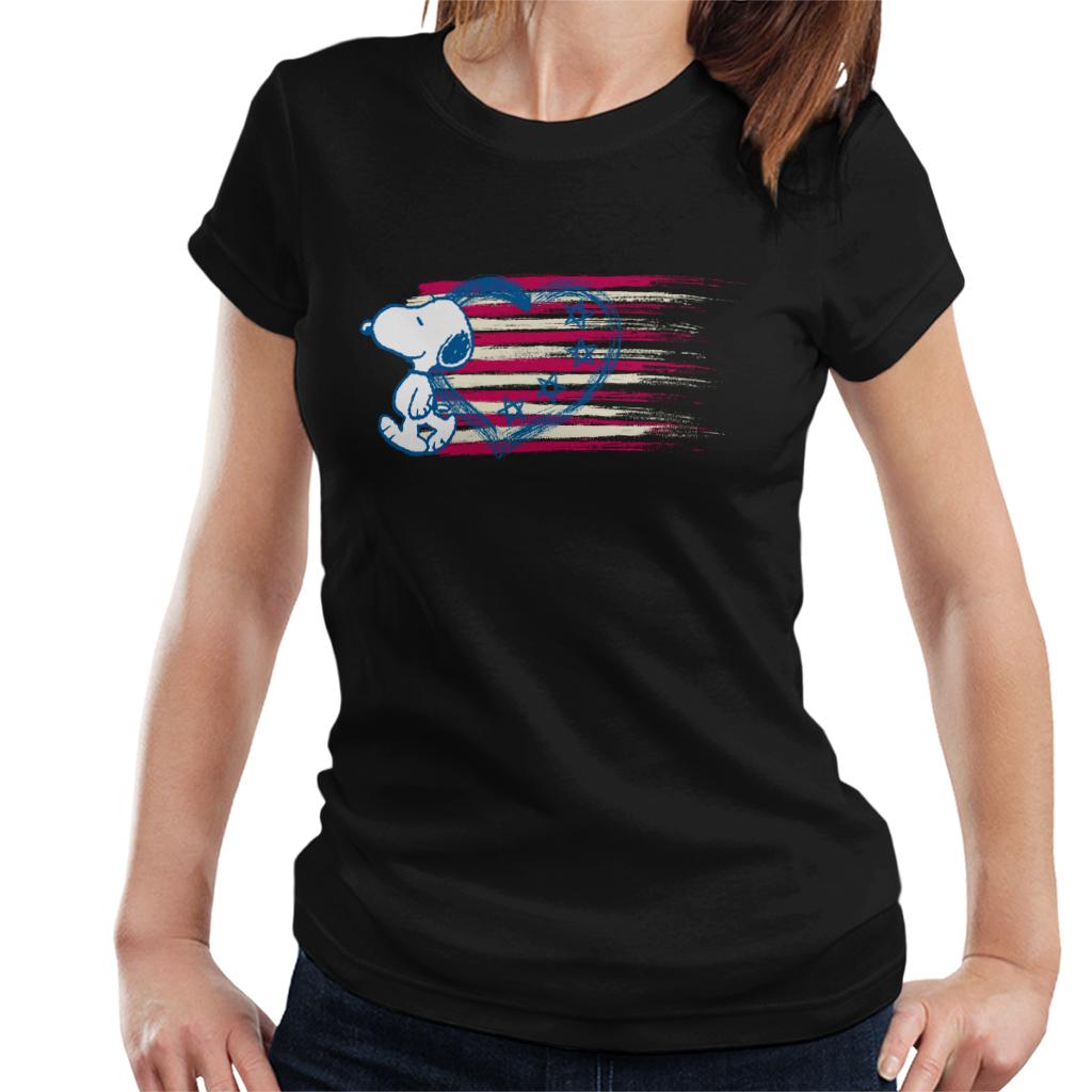 Peanuts Snoopy Patriotic Heart Flag Women's T-Shirt-ALL + EVERY