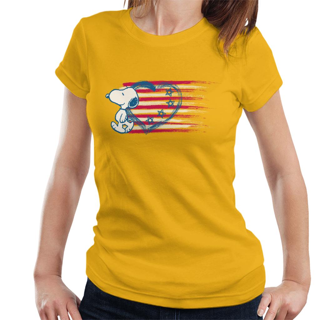 Peanuts Snoopy Patriotic Heart Flag Women's T-Shirt-ALL + EVERY