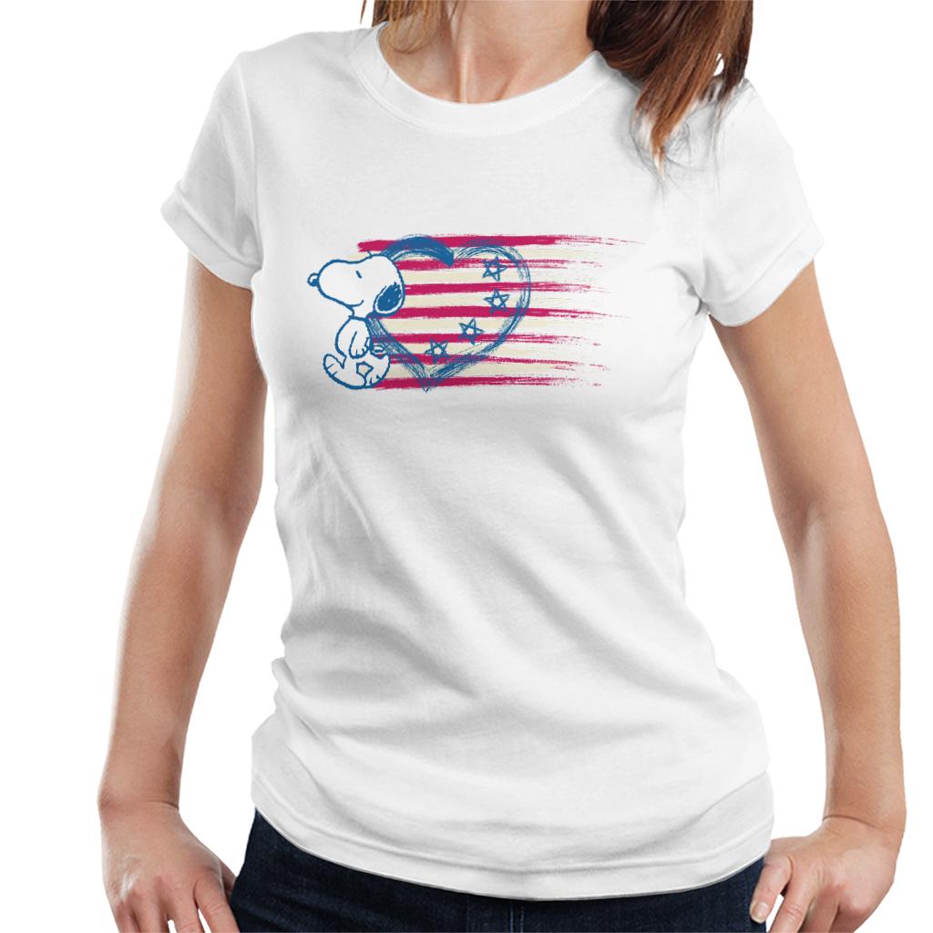 Peanuts Snoopy Patriotic Heart Flag Women's T-Shirt-ALL + EVERY