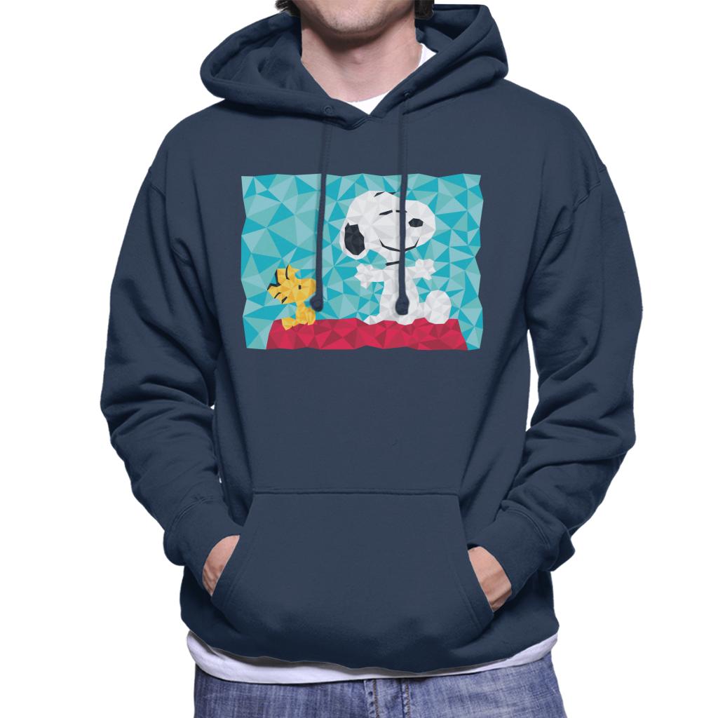 Peanuts Snoopy Woodstock Sitting On Kennel Geometric Men's Hooded Sweatshirt-ALL + EVERY