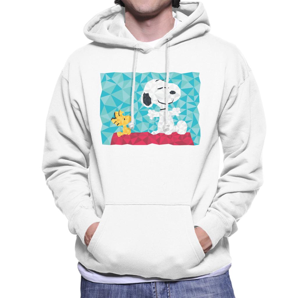 Peanuts Snoopy Woodstock Sitting On Kennel Geometric Men's Hooded Sweatshirt-ALL + EVERY