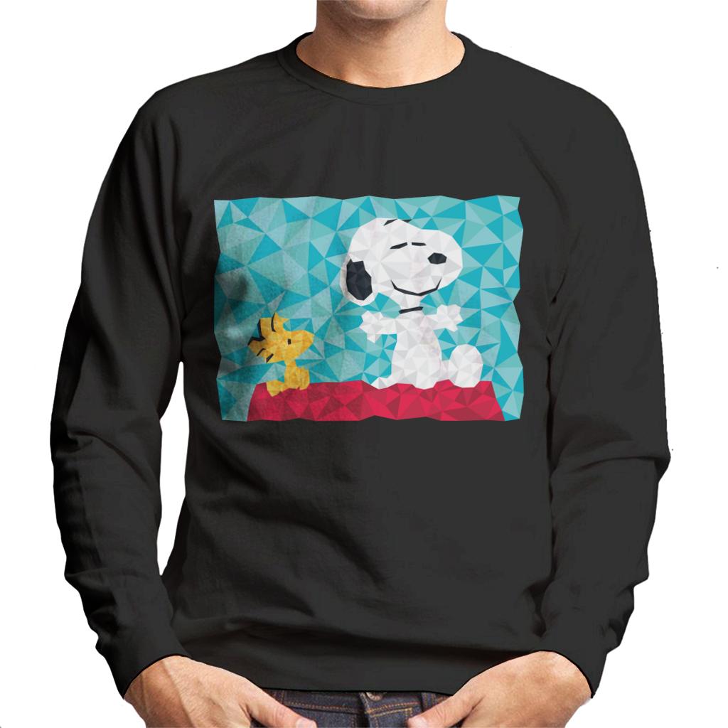 Peanuts Snoopy Woodstock Sitting On Kennel Geometric Men's Sweatshirt-ALL + EVERY