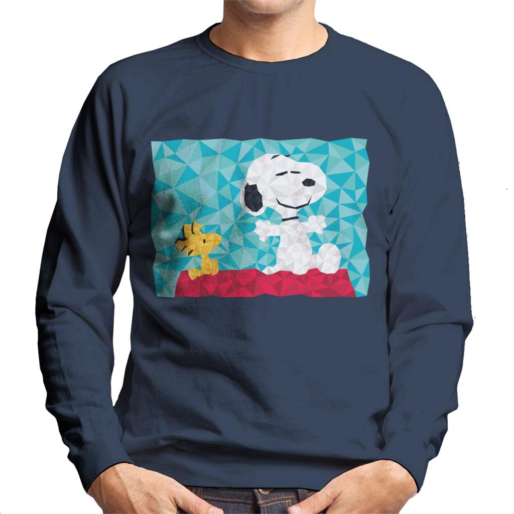 Peanuts Snoopy Woodstock Sitting On Kennel Geometric Men's Sweatshirt-ALL + EVERY
