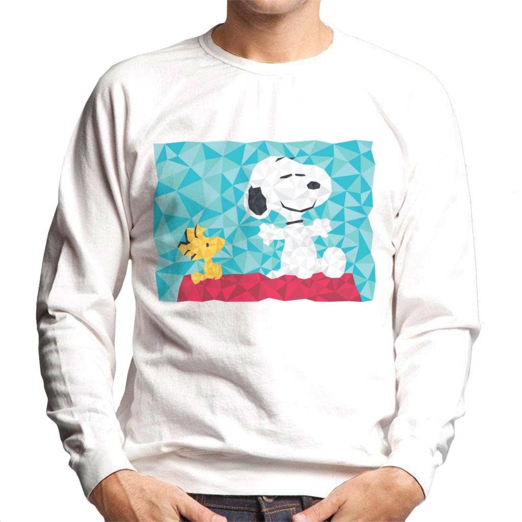 Peanuts Snoopy Woodstock Sitting On Kennel Geometric Men's Sweatshirt-ALL + EVERY