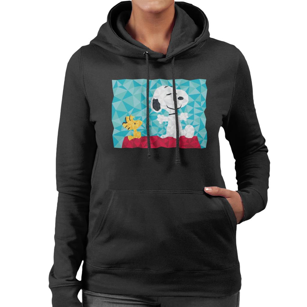 Peanuts Snoopy Woodstock Sitting On Kennel Geometric Women's Hooded Sweatshirt-ALL + EVERY