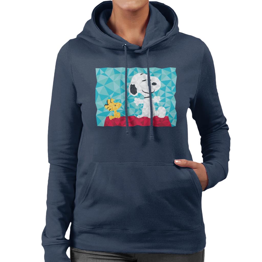 Peanuts Snoopy Woodstock Sitting On Kennel Geometric Women's Hooded Sweatshirt-ALL + EVERY