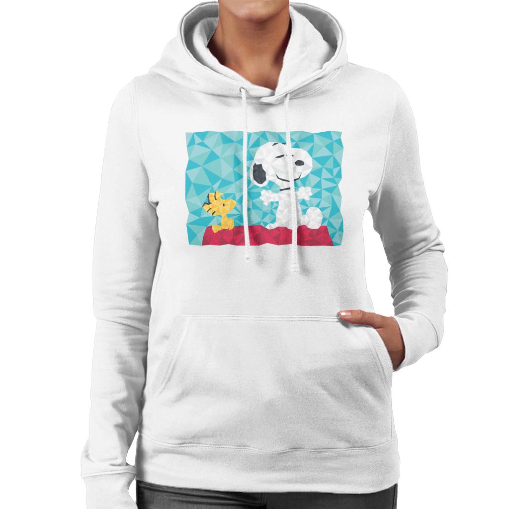 Peanuts Snoopy Woodstock Sitting On Kennel Geometric Women's Hooded Sweatshirt-ALL + EVERY