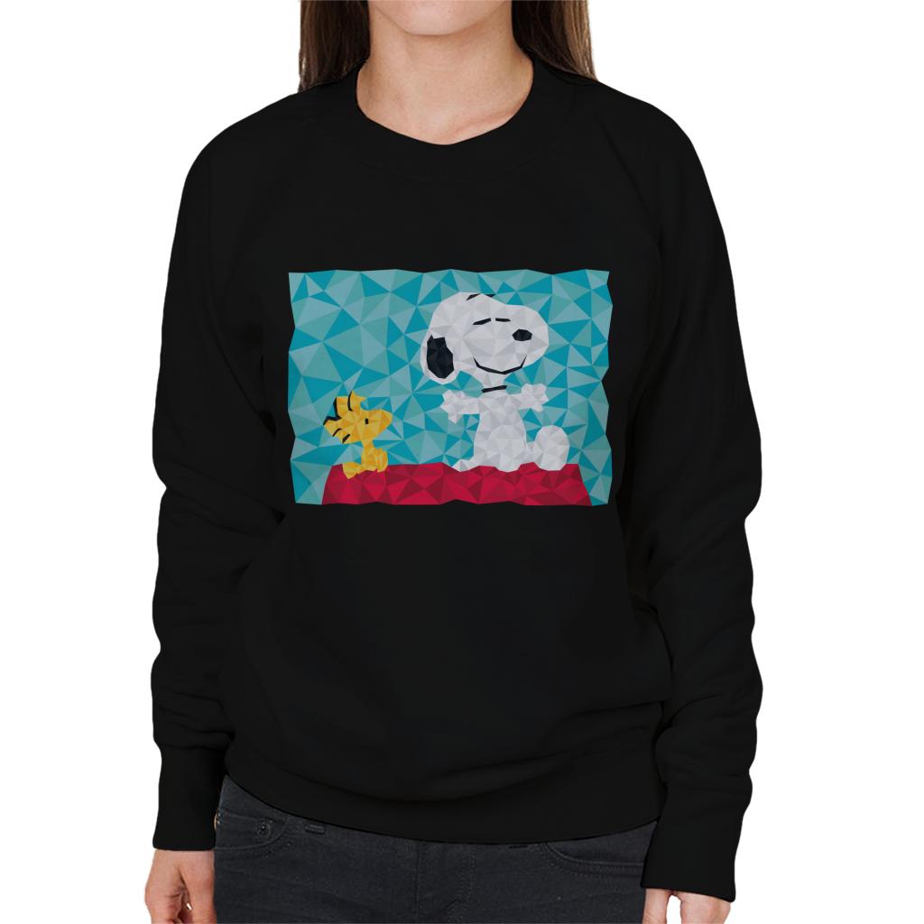 Peanuts Snoopy Woodstock Sitting On Kennel Geometric Women's Sweatshirt-ALL + EVERY