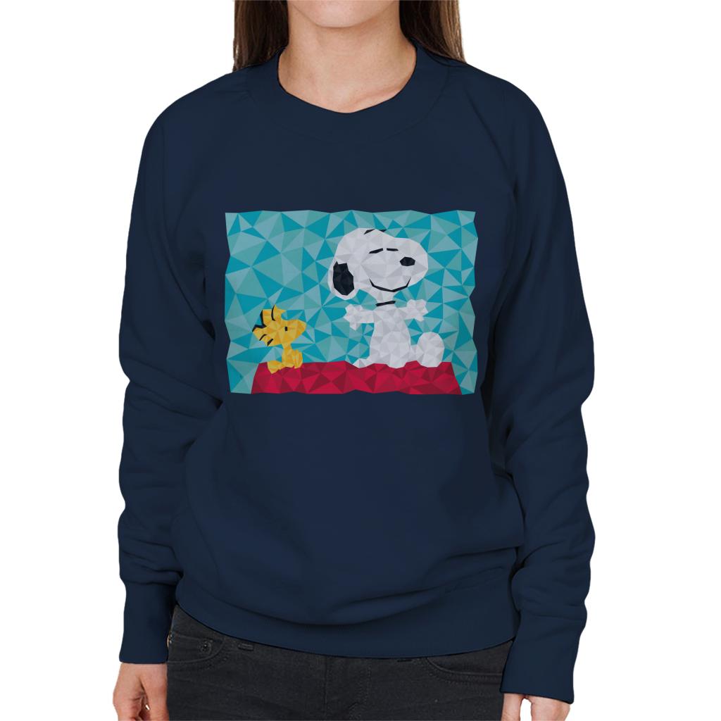 Peanuts Snoopy Woodstock Sitting On Kennel Geometric Women's Sweatshirt-ALL + EVERY