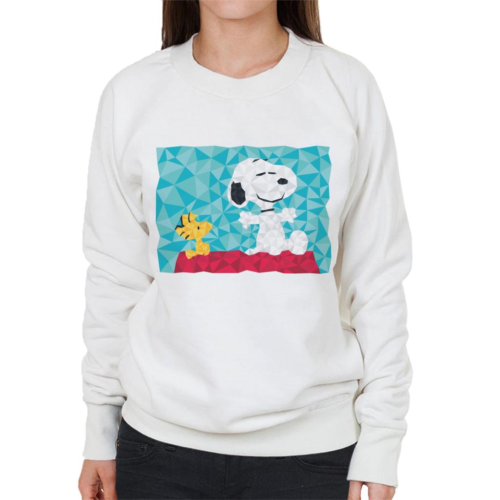 Peanuts Snoopy Woodstock Sitting On Kennel Geometric Women's Sweatshirt-ALL + EVERY