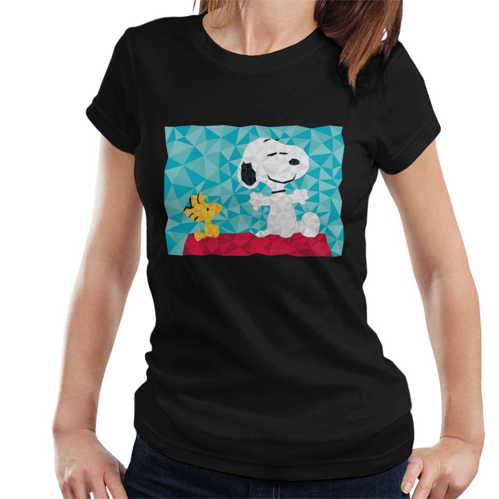 Peanuts Snoopy Woodstock Sitting On Kennel Geometric Women's T-Shirt-ALL + EVERY