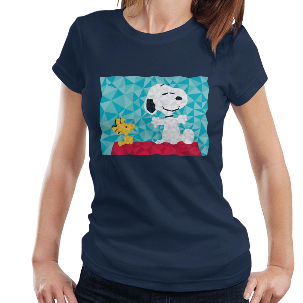 Peanuts Snoopy Woodstock Sitting On Kennel Geometric Women's T-Shirt-ALL + EVERY