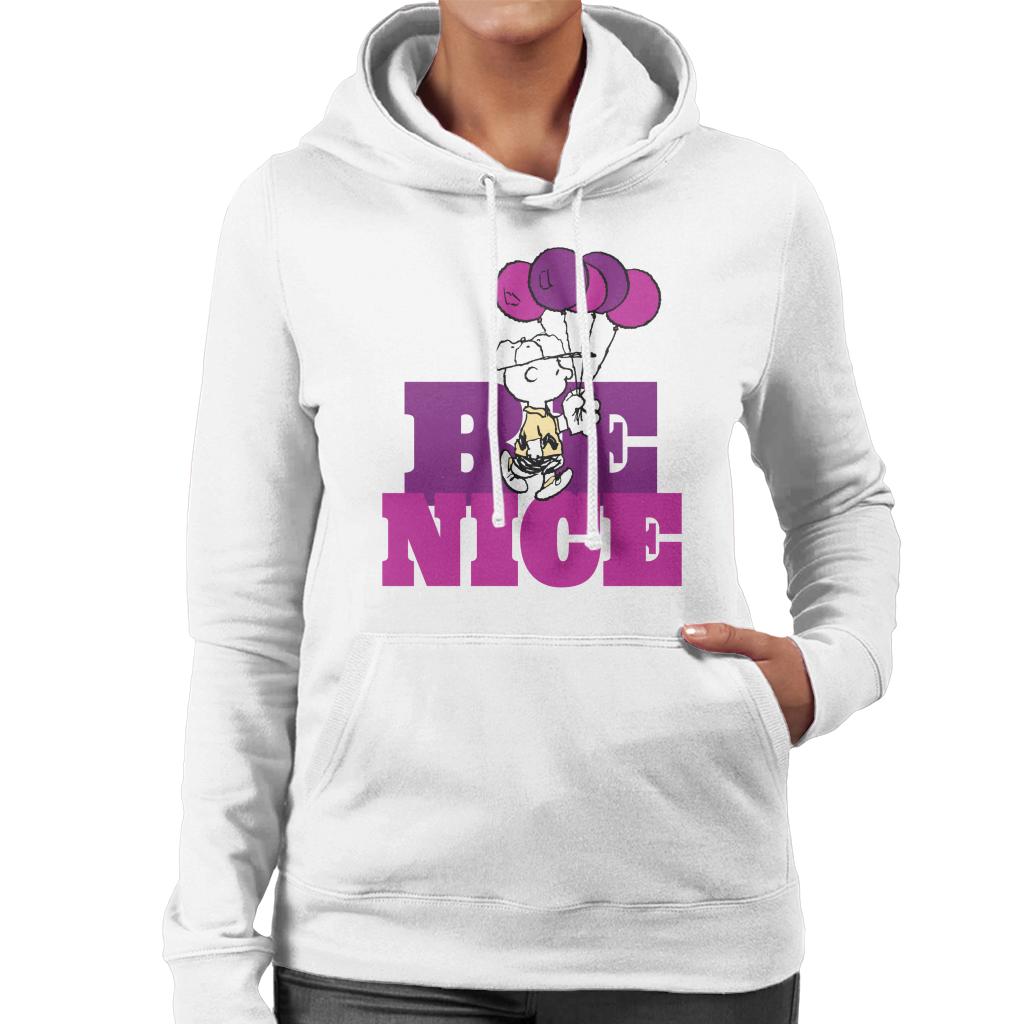 Peanuts Charlie Brown Be Nice Balloons Women's Hooded Sweatshirt-ALL + EVERY