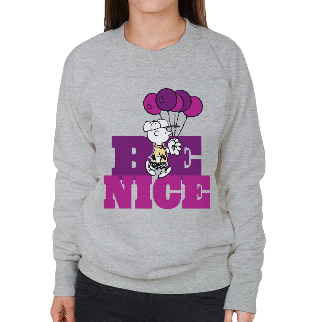 Peanuts Charlie Brown Be Nice Balloons Women's Sweatshirt-ALL + EVERY