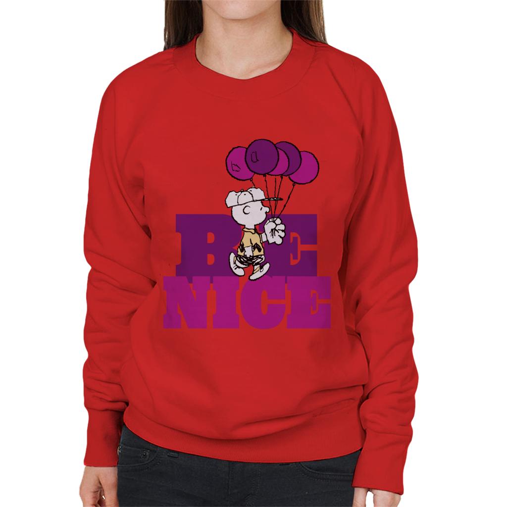 Peanuts Charlie Brown Be Nice Balloons Women's Sweatshirt-ALL + EVERY