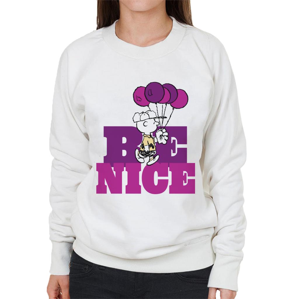 Peanuts Charlie Brown Be Nice Balloons Women's Sweatshirt-ALL + EVERY