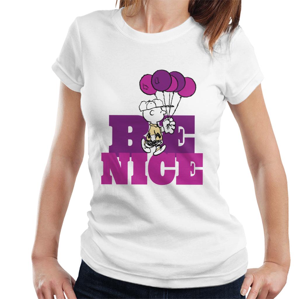 Peanuts Charlie Brown Be Nice Balloons Women's T-Shirt-ALL + EVERY