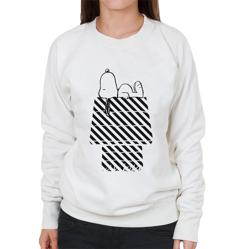 Peanuts Snoopy Black And White Stripe Kennel Women's Sweatshirt-ALL + EVERY