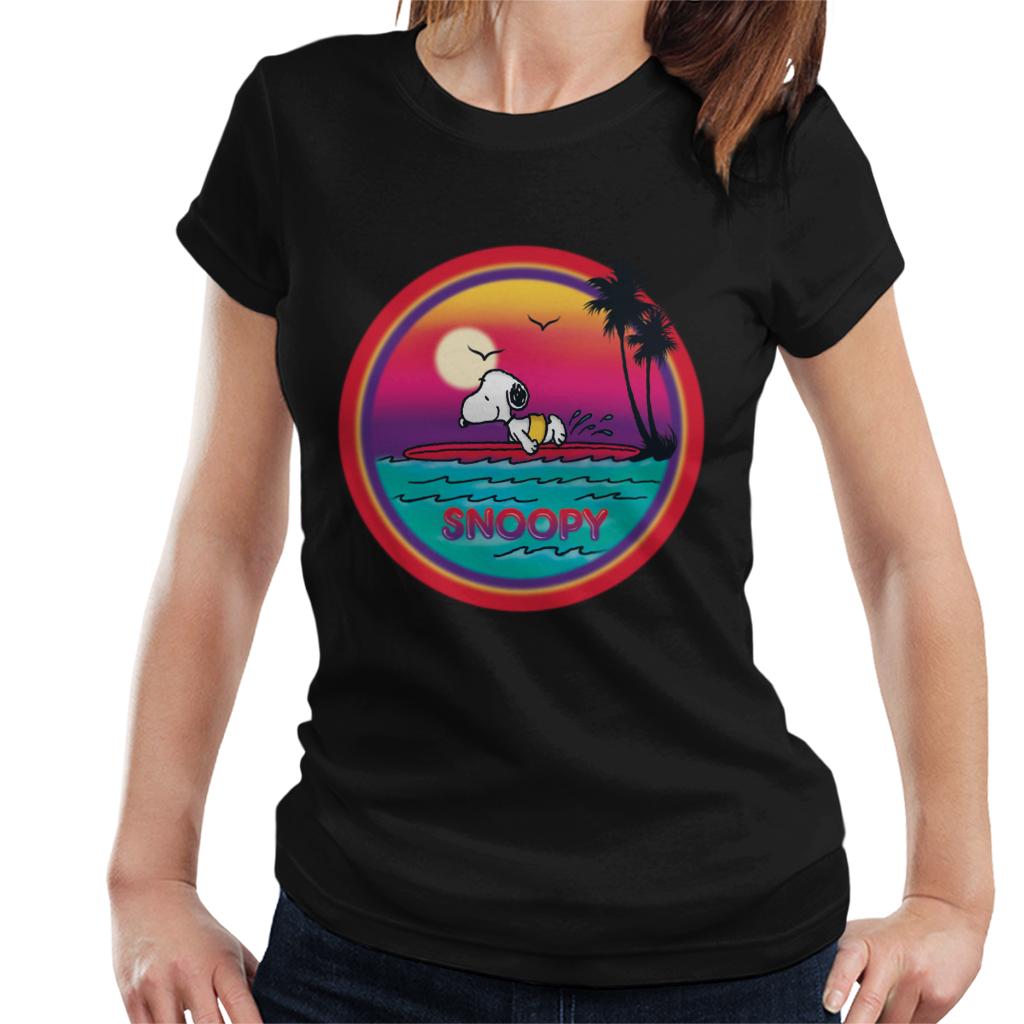 Peanuts Snoopy Surfing Sunset Women's T-Shirt-ALL + EVERY