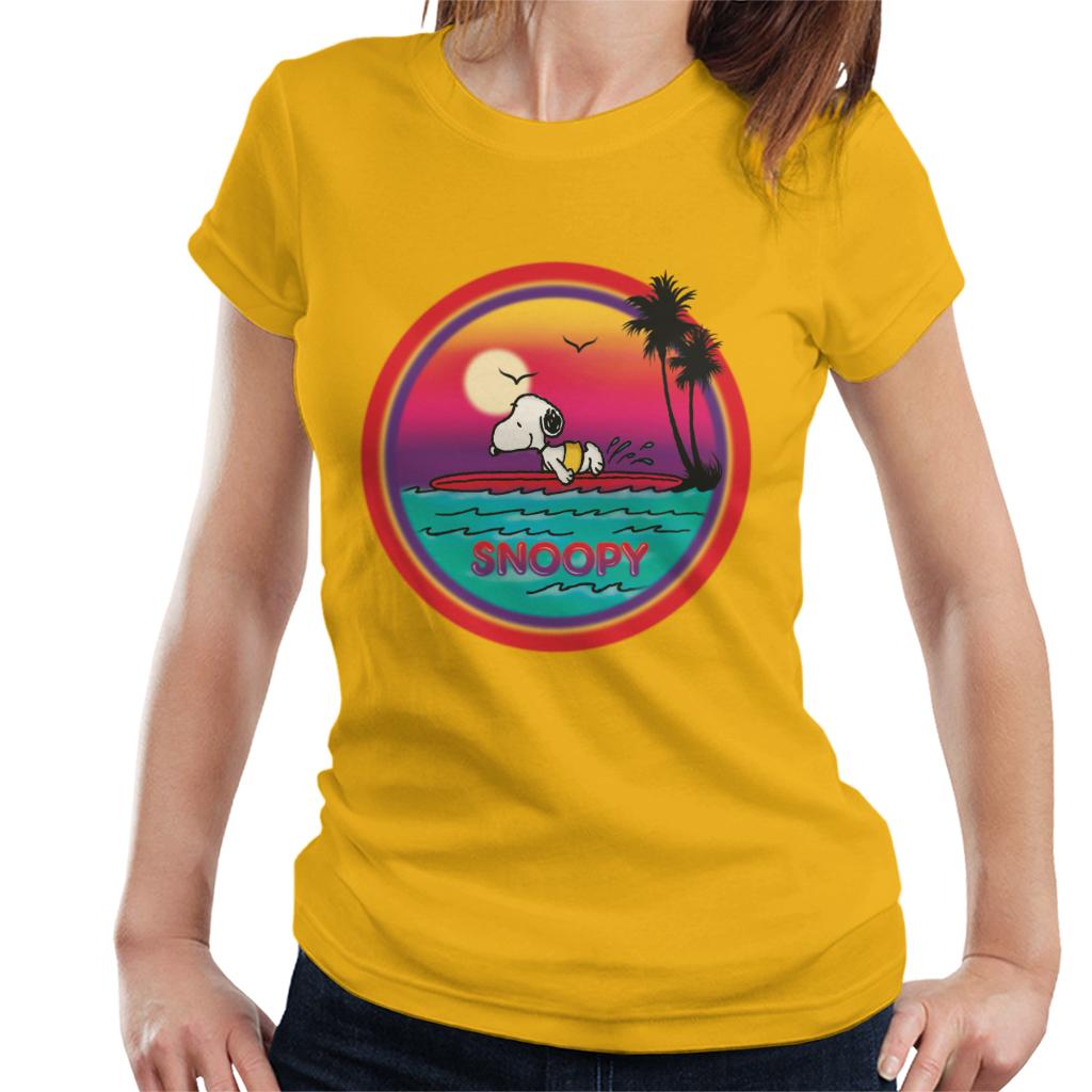 Peanuts Snoopy Surfing Sunset Women's T-Shirt-ALL + EVERY