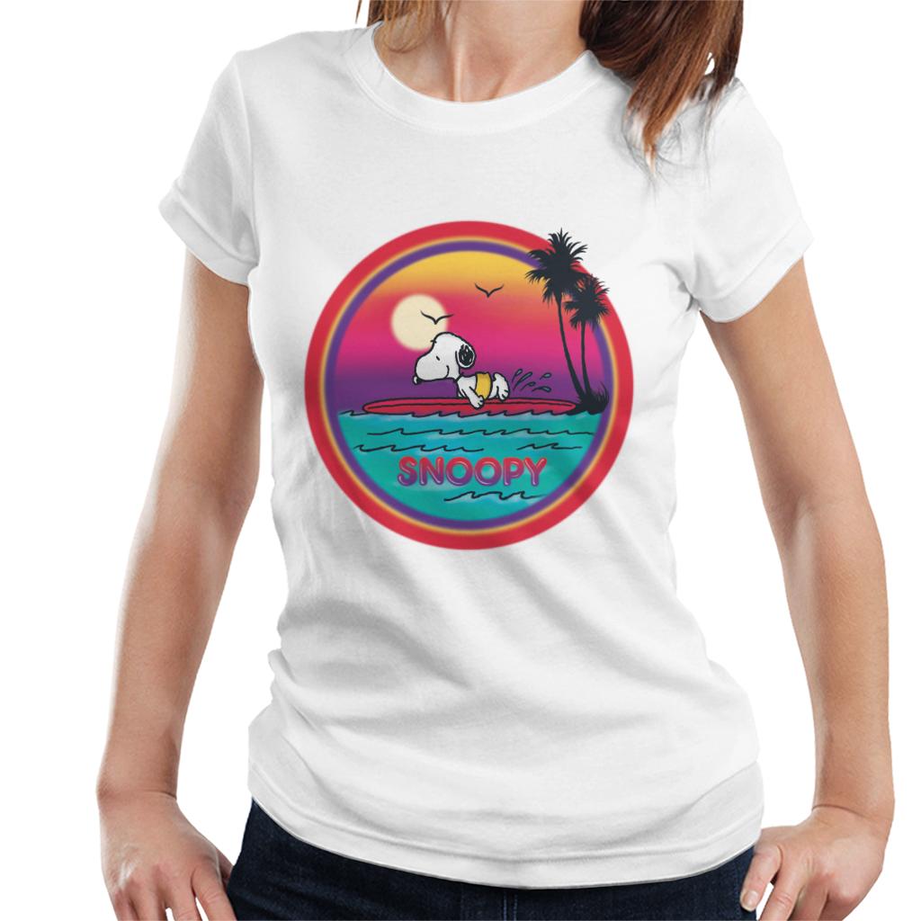 Peanuts Snoopy Surfing Sunset Women's T-Shirt-ALL + EVERY