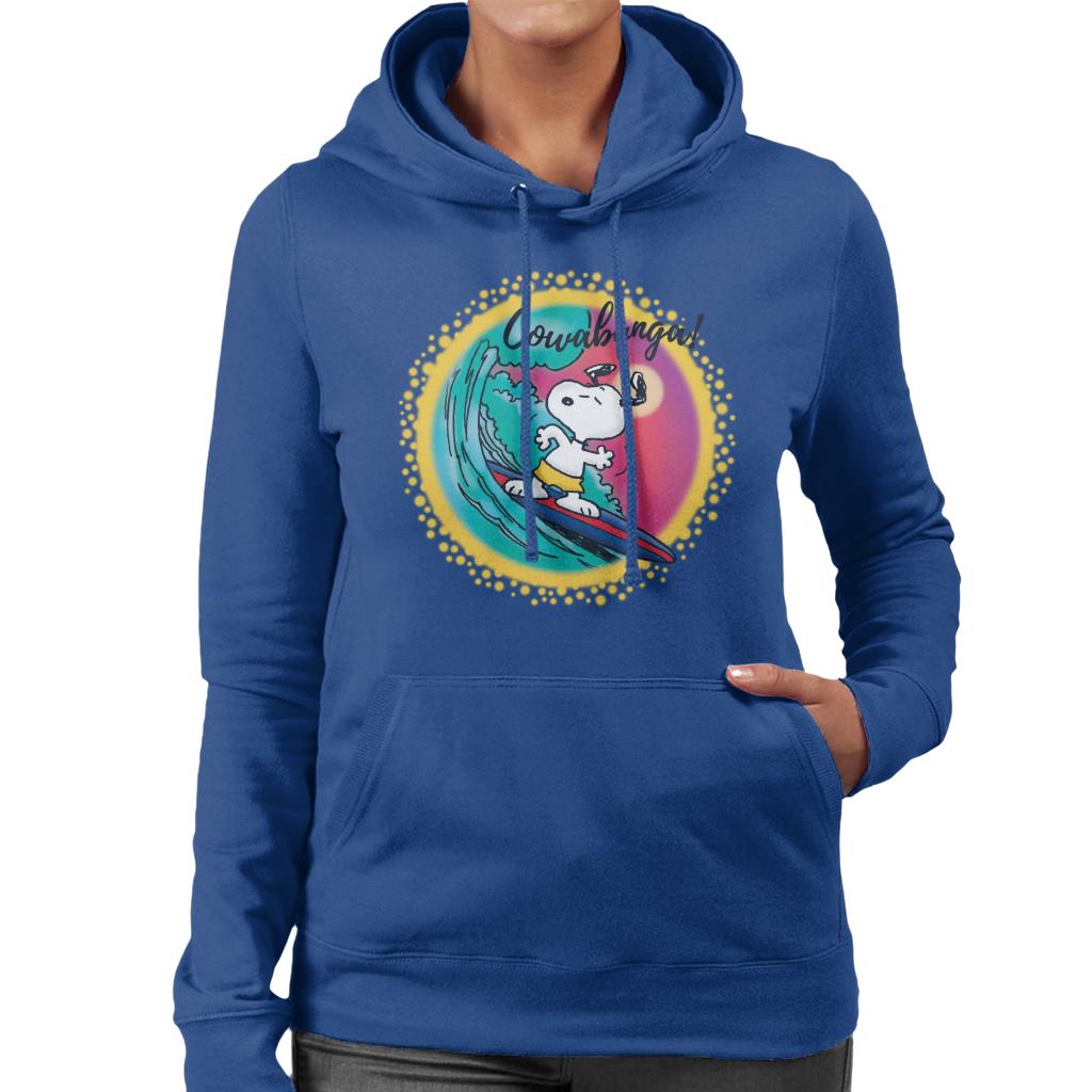 Peanuts Snoopy Surfing Cowabunga Women's Hooded Sweatshirt-ALL + EVERY