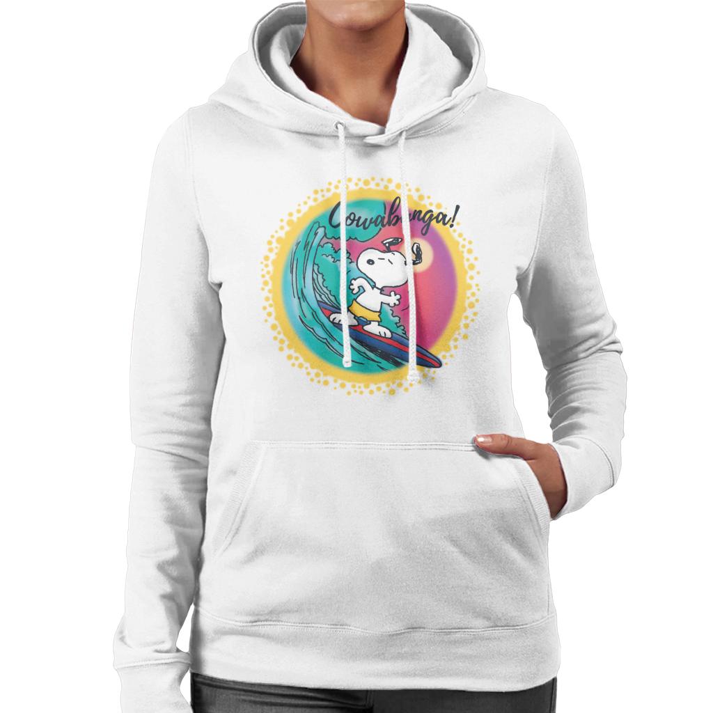 Peanuts Snoopy Surfing Cowabunga Women's Hooded Sweatshirt-ALL + EVERY