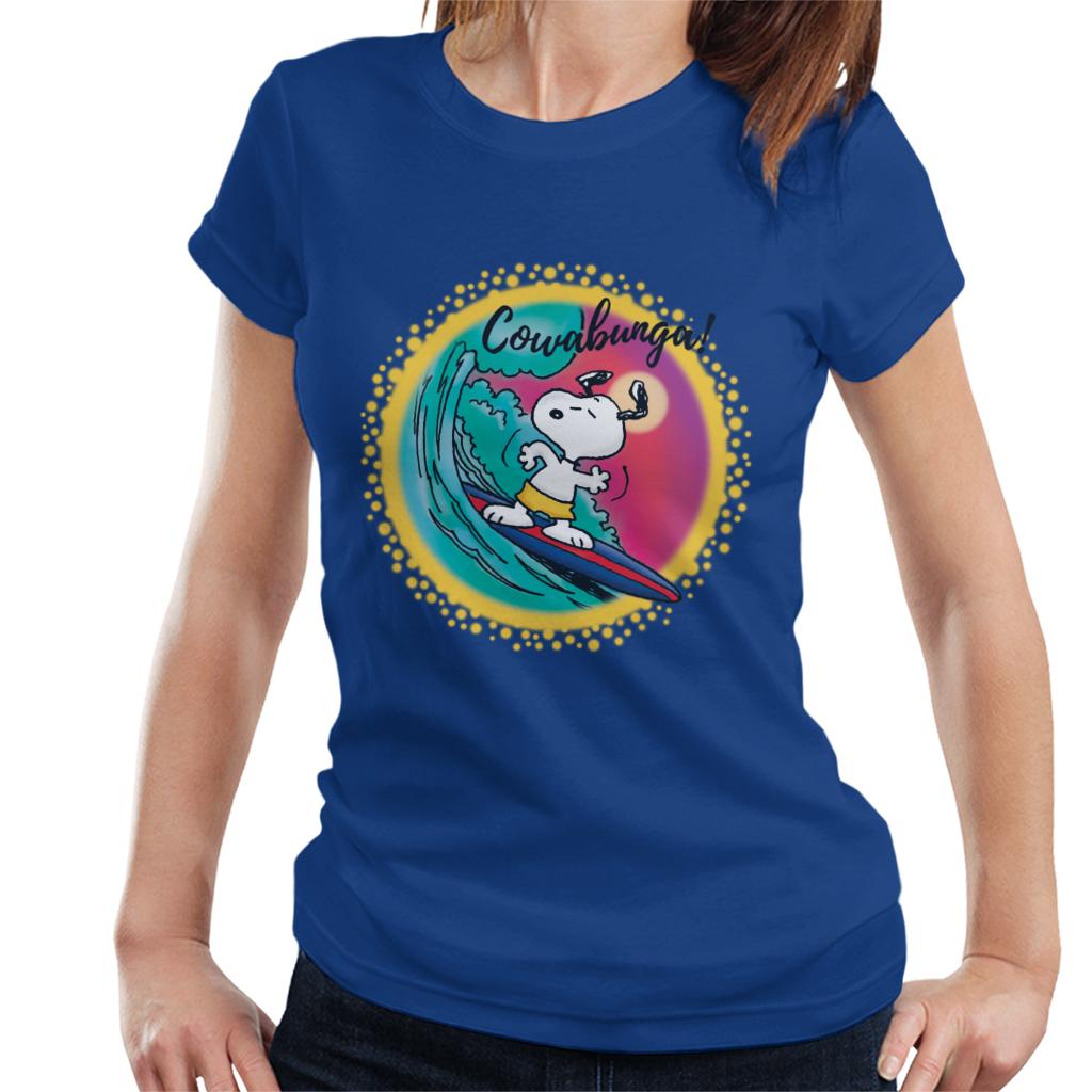 Peanuts Snoopy Surfing Cowabunga Women's T-Shirt-ALL + EVERY