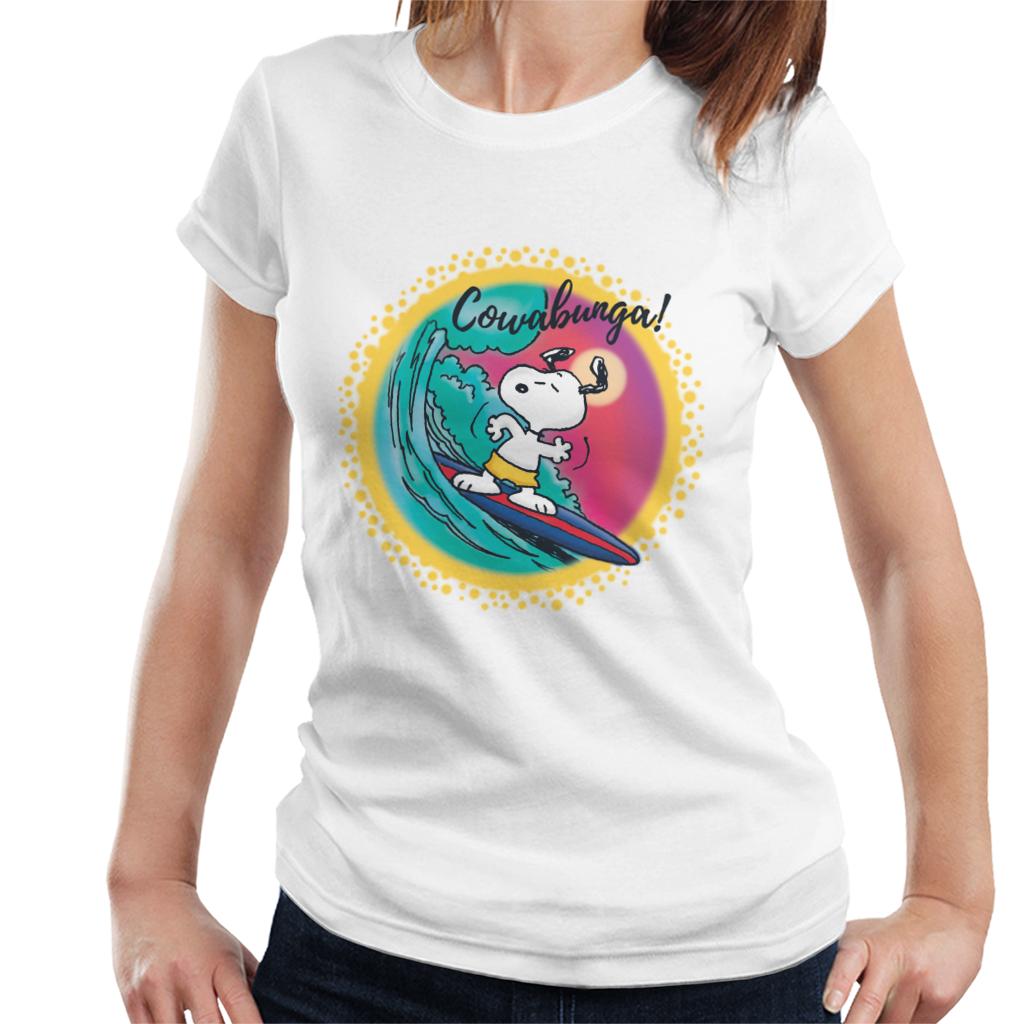 Peanuts Snoopy Surfing Cowabunga Women's T-Shirt-ALL + EVERY