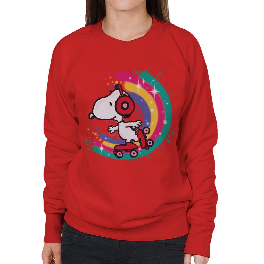 Peanuts Snoopy Roller Skating Rainbow Women's Sweatshirt-ALL + EVERY