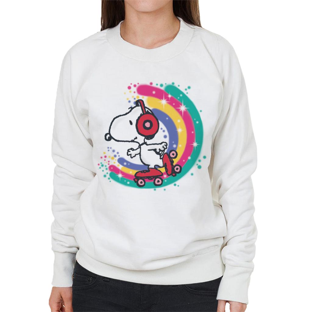 Peanuts Snoopy Roller Skating Rainbow Women's Sweatshirt-ALL + EVERY