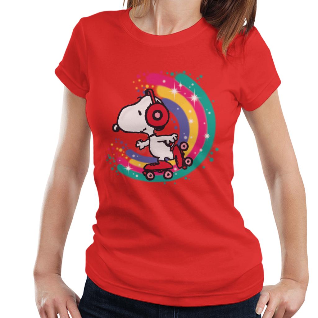 Peanuts Snoopy Roller Skating Rainbow Women's T-Shirt-ALL + EVERY