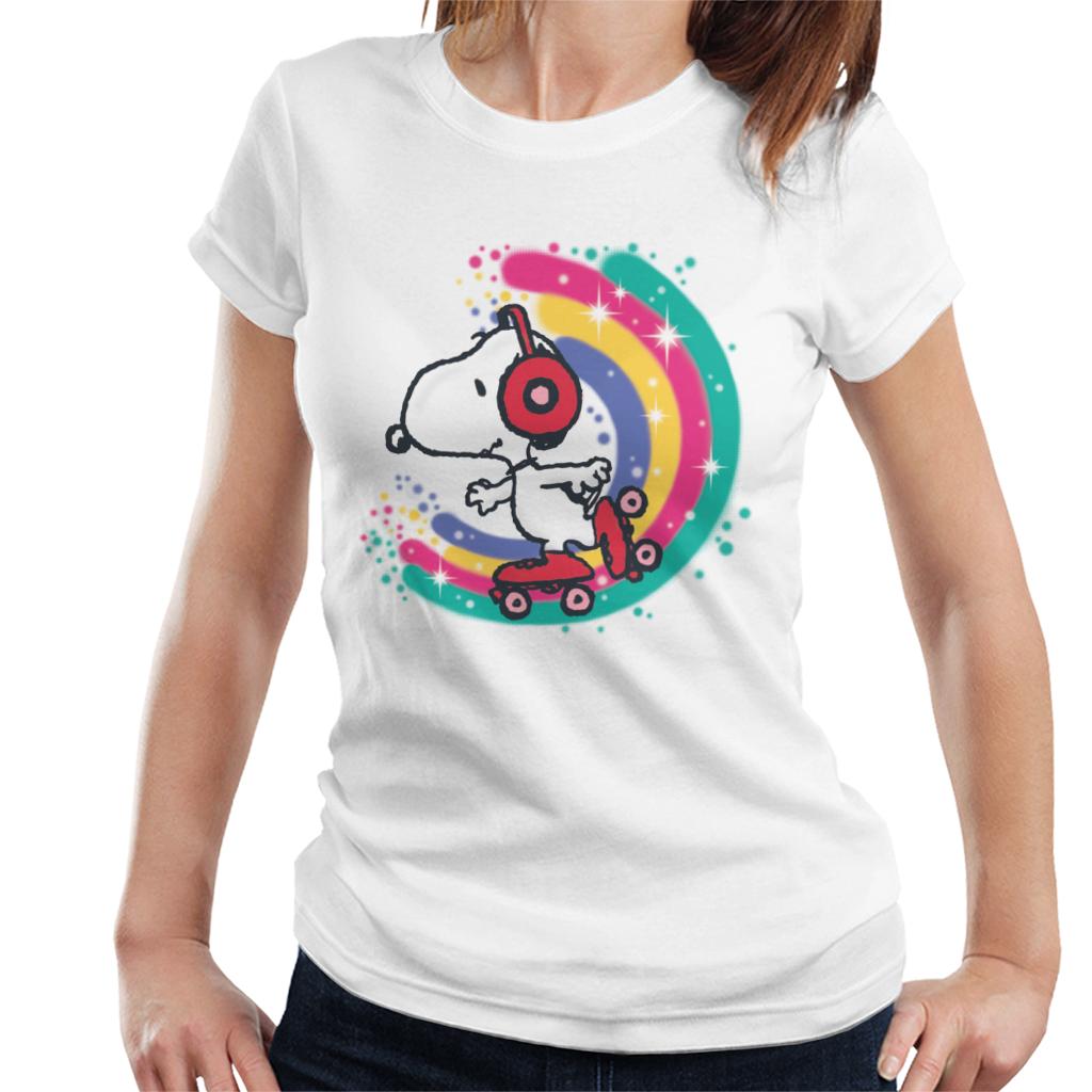 Peanuts Snoopy Roller Skating Rainbow Women's T-Shirt-ALL + EVERY