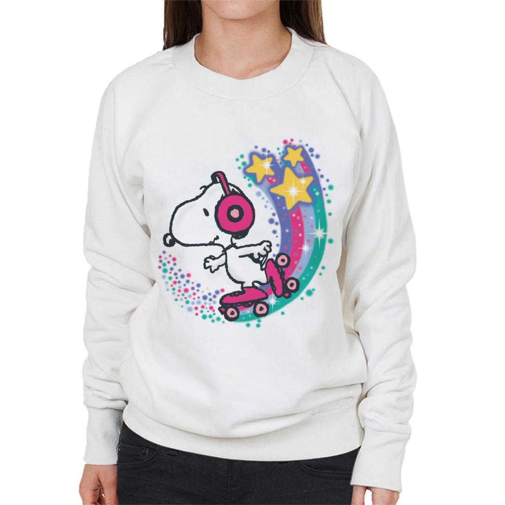 Peanuts Snoopy Roller Skating Star Powered Rainbow Women's Sweatshirt-ALL + EVERY