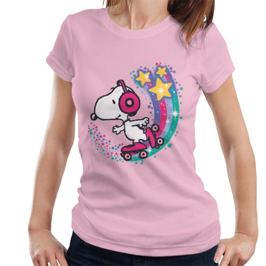 Peanuts Snoopy Roller Skating Star Powered Rainbow Women's T-Shirt-ALL + EVERY